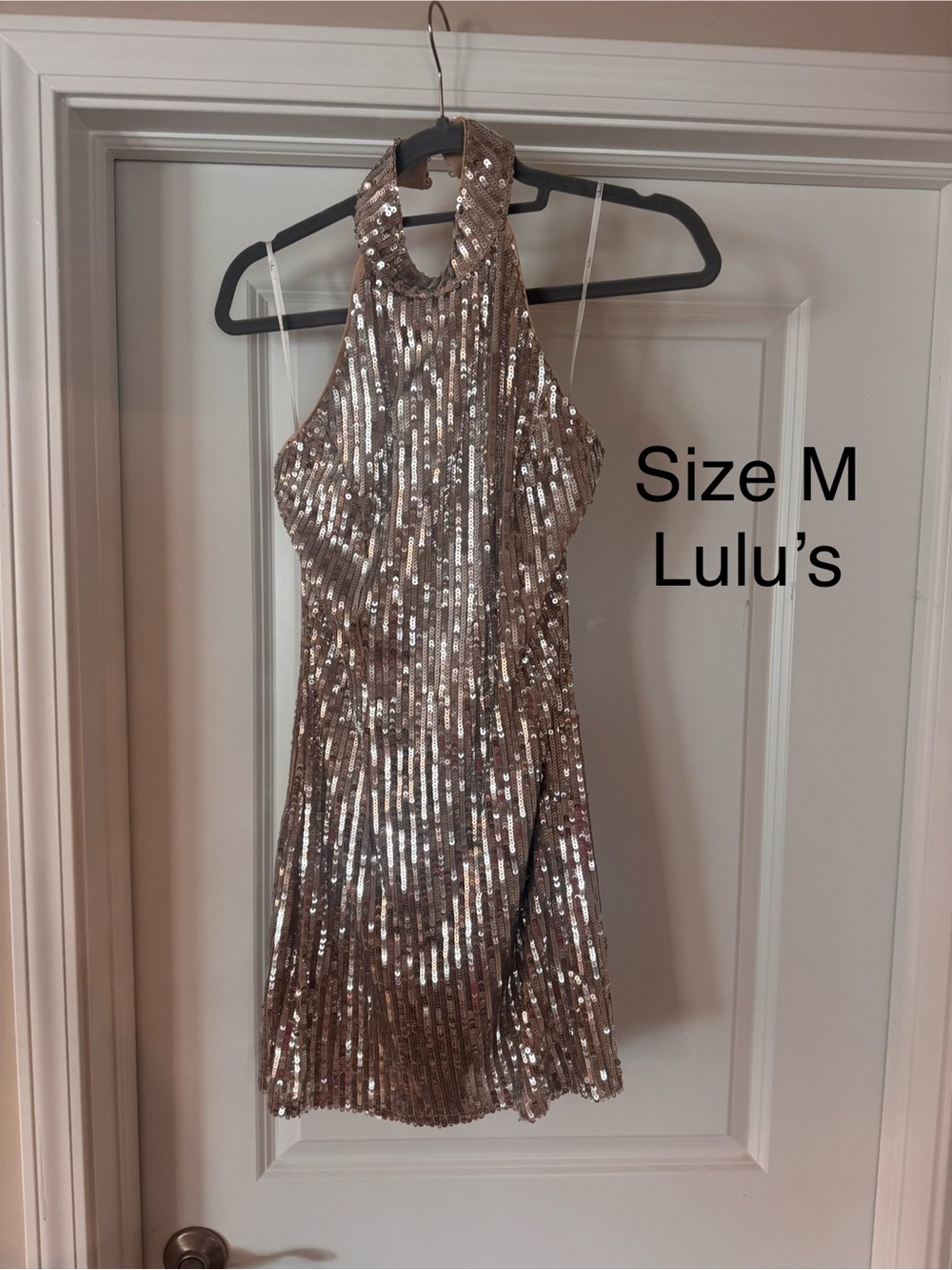 Lulu's Rose Gold Sequin Halter Mini Dress